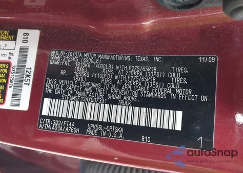 2010 Toyota Tundra Grade 4.6L V8 from USA, damaged, VIN 5TFUM5F13AX007391